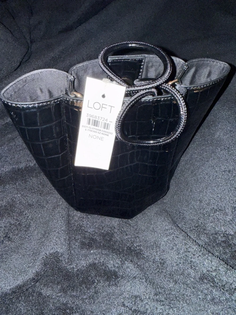 LOFT Black Croc-Embossed Mini Tote with Top Handles Black
